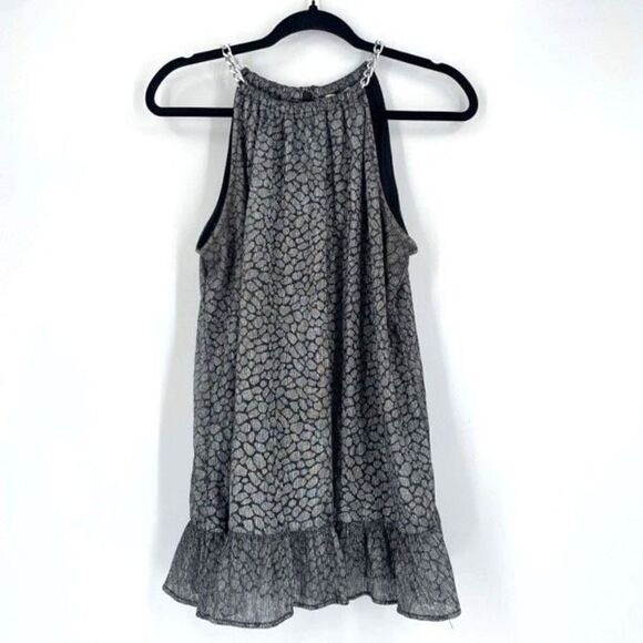 Michael Kors Women's Sleeveless Halter Peplum Top Silver Black Metallic Size 1X - Picture 2 of 15